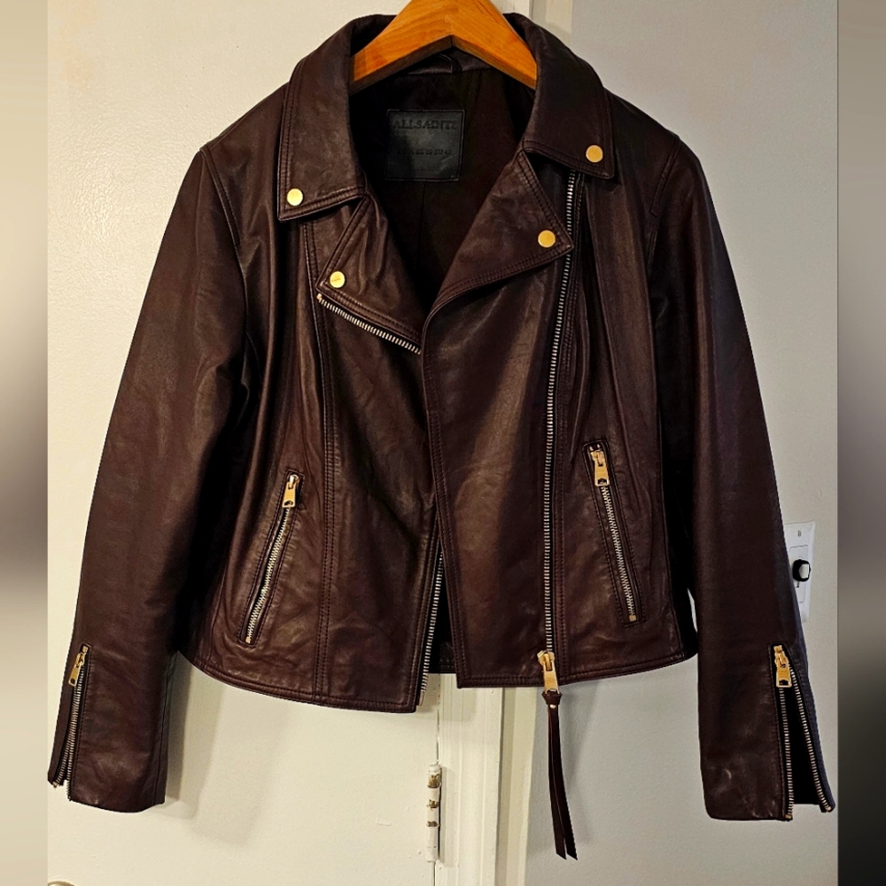 All Saints Dark Brown Leather Jacket